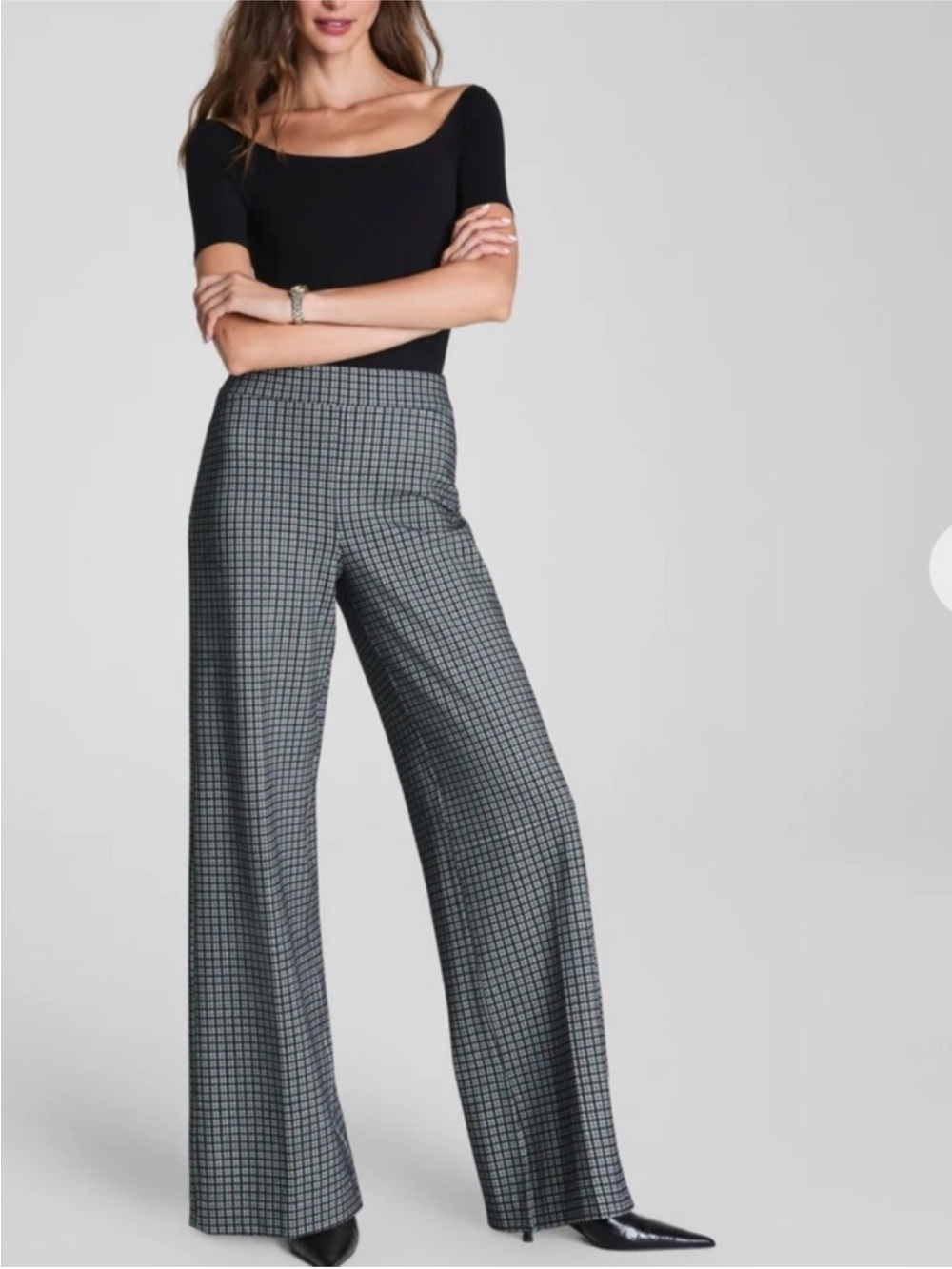 SPANX PerfectFit Ponte Wide Leg Jacquard Plaid Pants Womens Large New